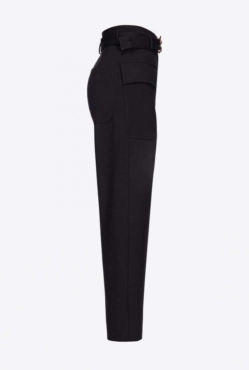 Pinko Cargo Trousers With Love Birds Belt LIMO BLACK | SN-PKO33780