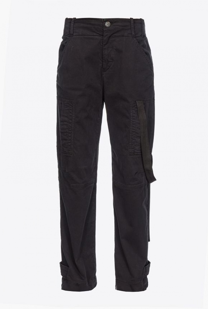 Pinko Cargo Trousers With Ribbon LIMO BLACK | SN-PKO33758