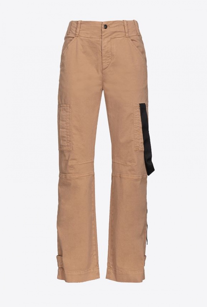 Pinko Cargo Trousers With Ribbon MOCHA CAMEL | SN-PKO33759