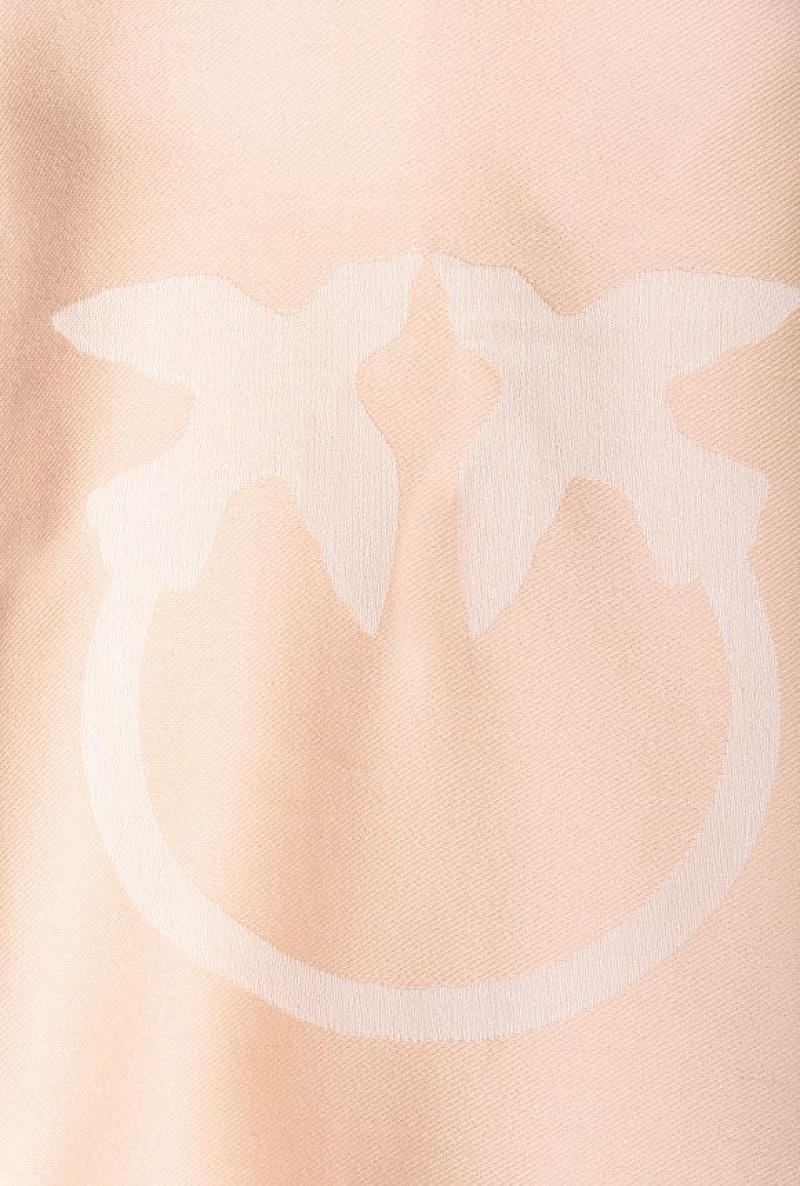 Pinko Cashmere Scarf With Large Love Birds Detail LIGHT WHITE COFFEE | SN-PKO34392