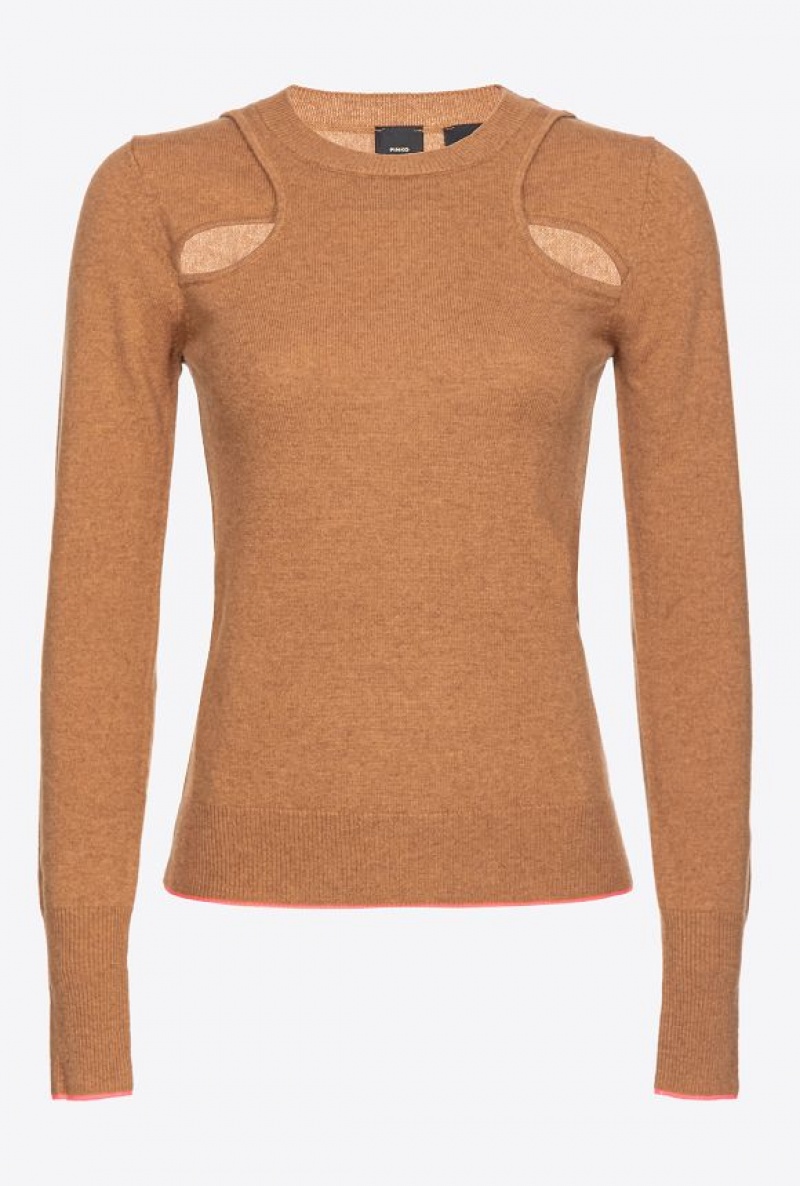 Pinko Cashmere Sweater With Cut-out TOBACCO BROWN | SN-PKO33532