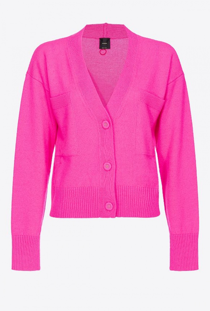 Pinko Cashmere-blend Cardigan With Pockets PINK LIGHTNING | SN-PKO33516