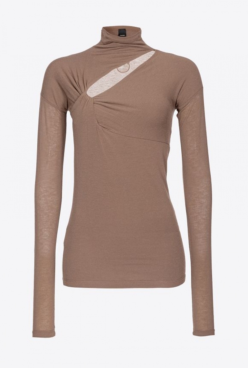 Pinko Cashmere-blend Sweater With Cut-out DARK EARTH | SN-PKO33388