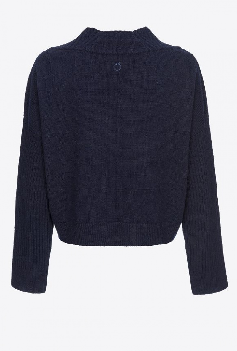 Pinko Cashmere-blend V-neck Pullover DARK NAVY BLUE | SN-PKO33417