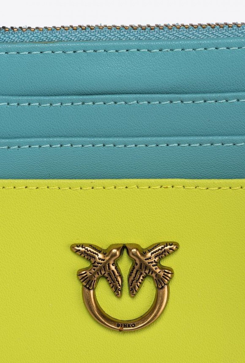 Pinko Chevron Mini Card Holder MULT. GREEN/YELLOW/LIGHT BLUE-ANTIQUE GOLD | SN-PKO34344