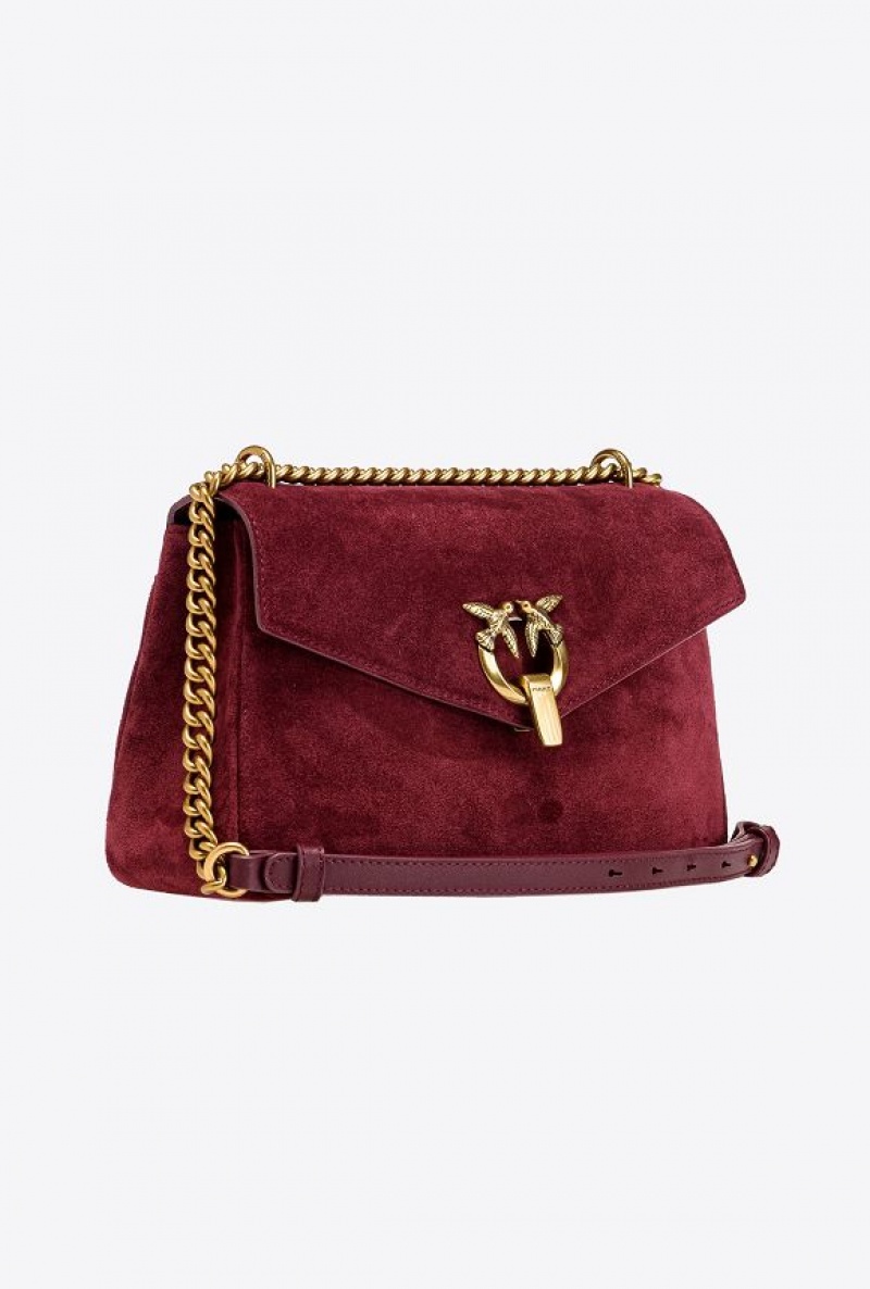 Pinko Classic Cupido Bag Messenger In Suede INTENSE BERRY-ANTIQUE GOLD | SN-PKO32448