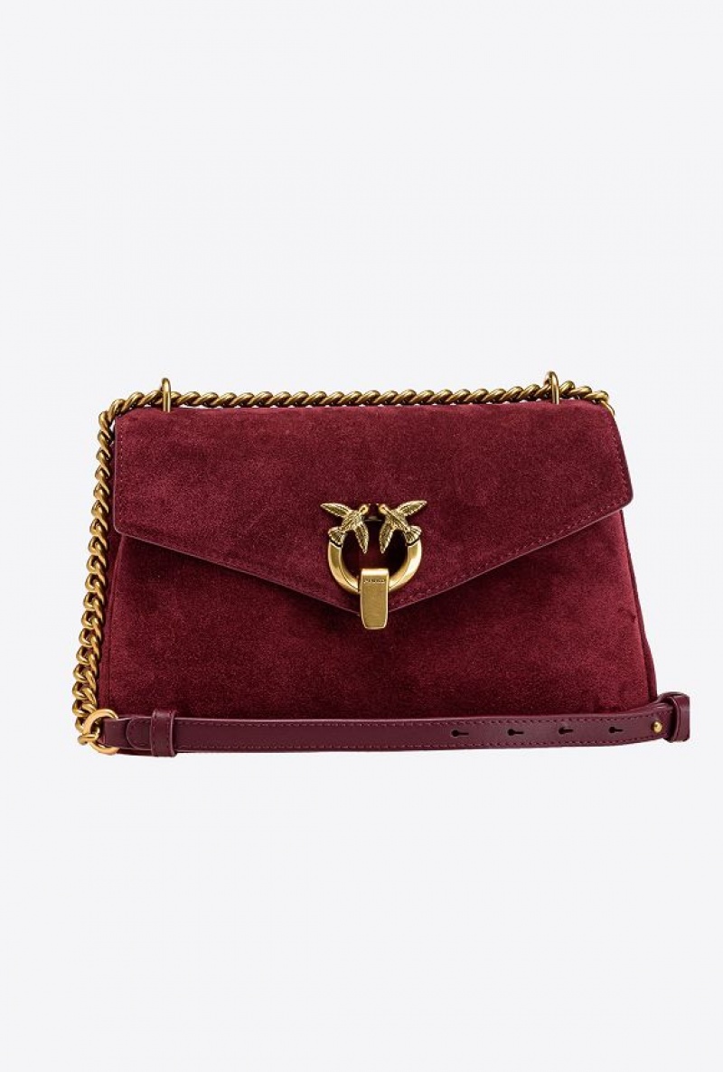 Pinko Classic Cupido Bag Messenger In Suede INTENSE BERRY-ANTIQUE GOLD | SN-PKO32640