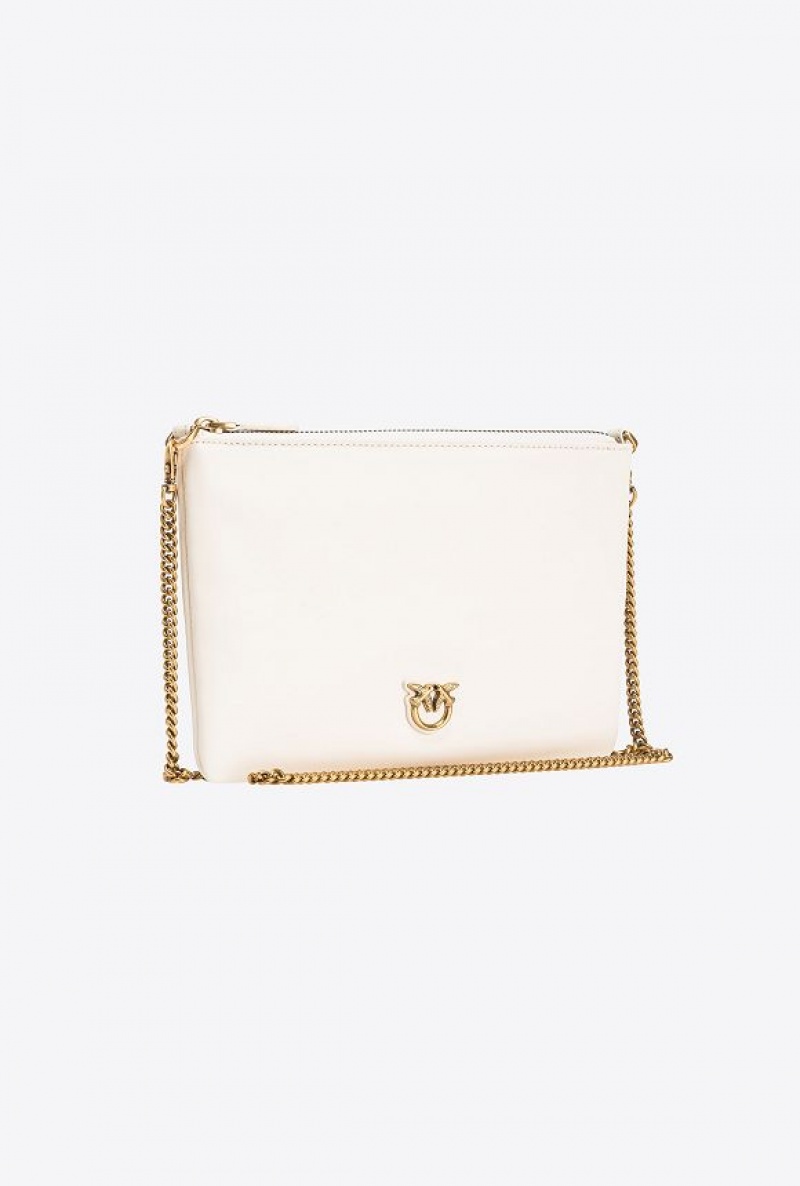 Pinko Classic Flat Love Bag Simply WHITE+WHITE-ANTIQUE GOLD | SN-PKO32678