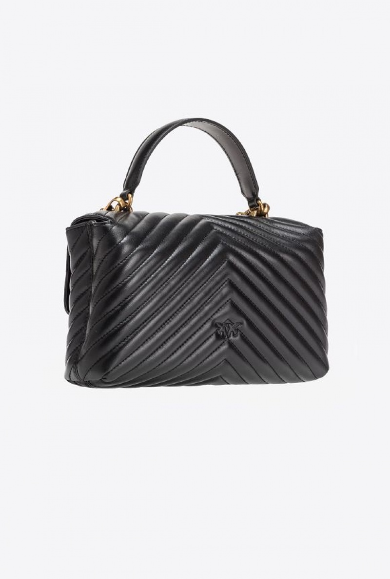 Pinko Classic Lady Love Bag Puff Chevron BLACK-ANTIQUE GOLD | SN-PKO32483