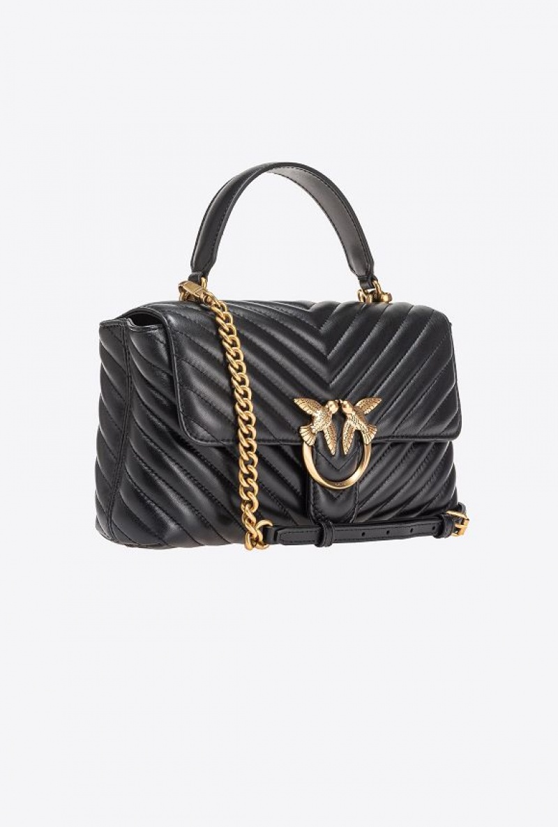 Pinko Classic Lady Love Bag Puff Chevron BLACK-ANTIQUE GOLD | SN-PKO32483