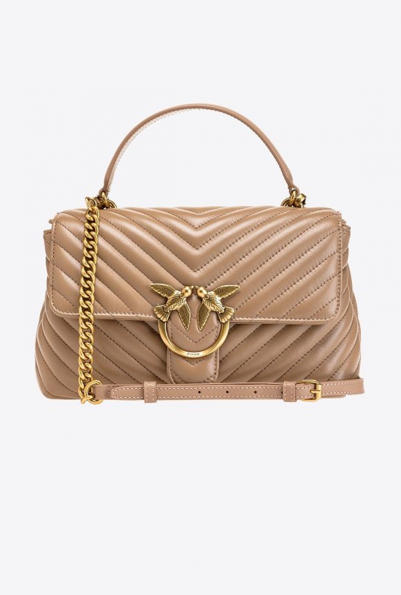 Pinko Classic Lady Love Bag Puff Chevron GINGER BISCUIT-ANTIQUE GOLD | SN-PKO32887