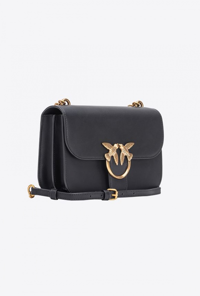 Pinko Classic Love Bag Bell In Leather BLACK-ANTIQUE GOLD | SN-PKO32360