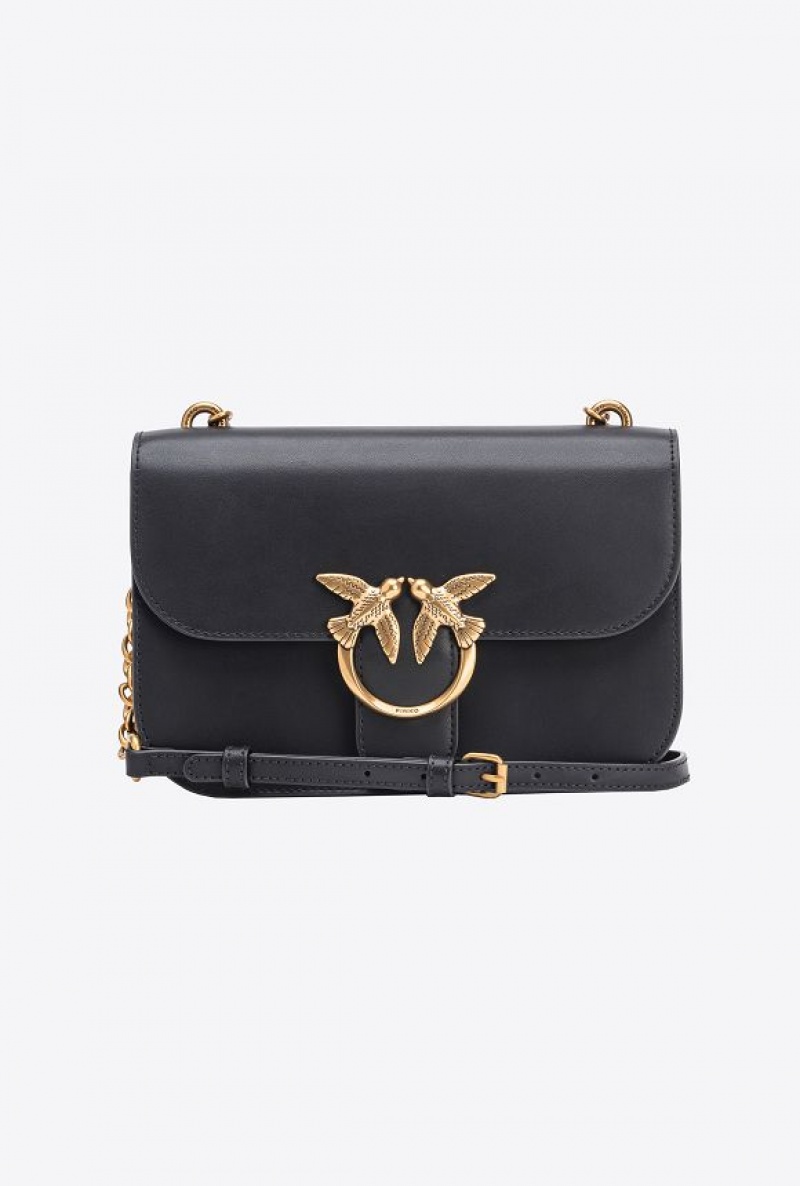 Pinko Classic Love Bag Bell In Leather BLACK-ANTIQUE GOLD | SN-PKO32360