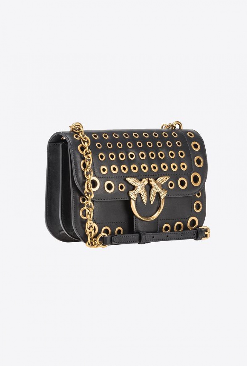 Pinko Classic Love Bag Bell With Metal Eyelets BLACK-ANTIQUE GOLD | SN-PKO32832