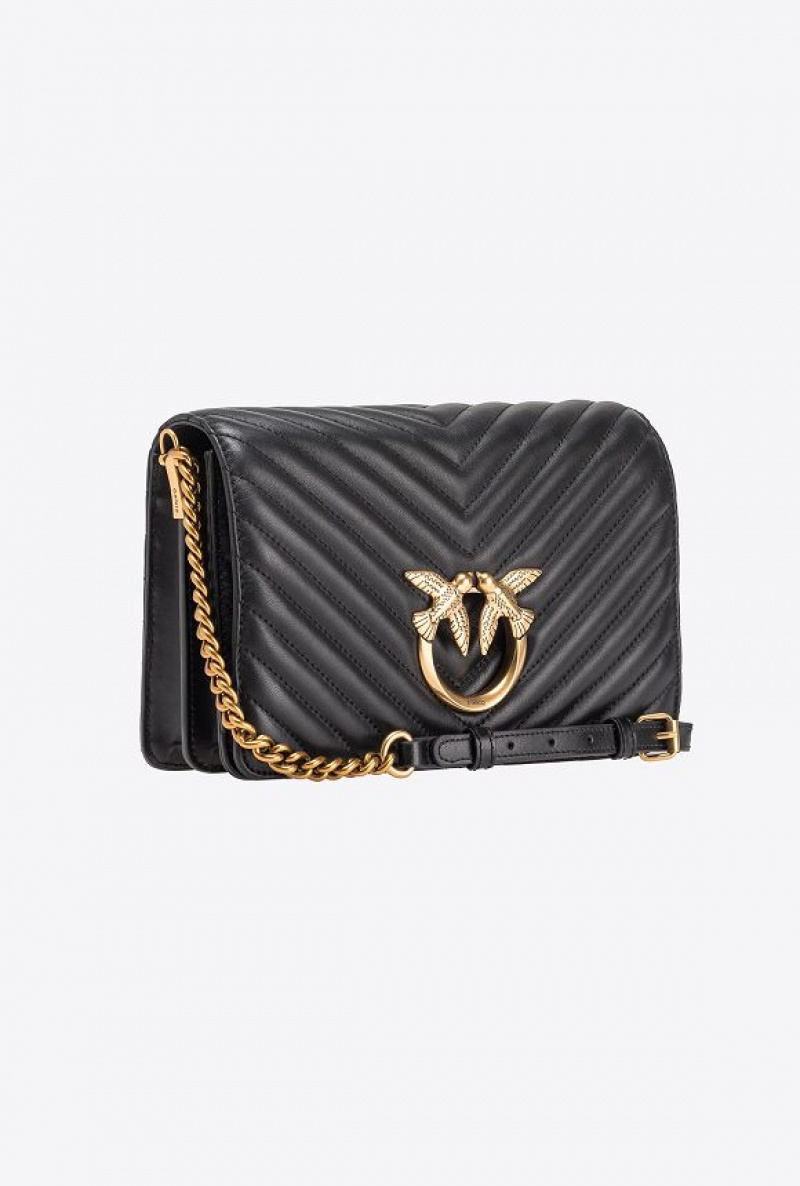 Pinko Classic Love Bag Click Chevron BLACK-ANTIQUE GOLD | SN-PKO32500