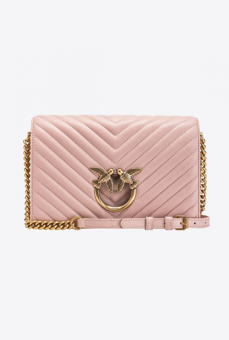 Pinko Classic Love Bag Click Chevron PINK/DUSTY PINK-ANTIQUE GOLD | SN-PKO32498