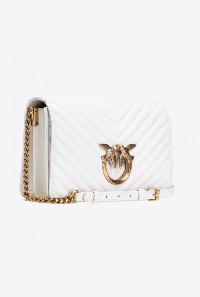 Pinko Classic Love Bag Click Chevron WHITE+WHITE-ANTIQUE GOLD | SN-PKO32499