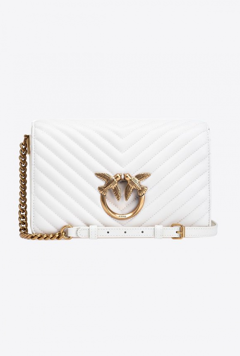 Pinko Classic Love Bag Click Chevron WHITE+WHITE-ANTIQUE GOLD | SN-PKO32499