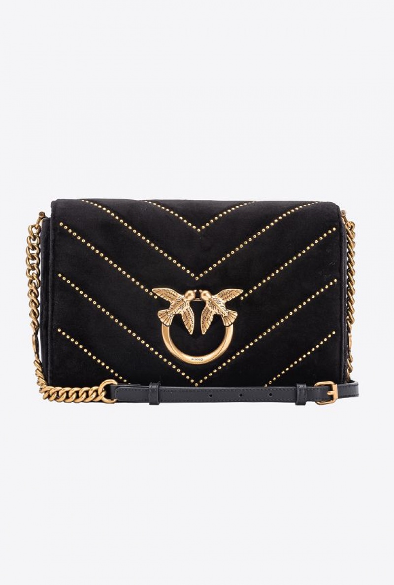 Pinko Classic Love Bag Click In Velvet With Studs BLACK-ANTIQUE GOLD | SN-PKO32833