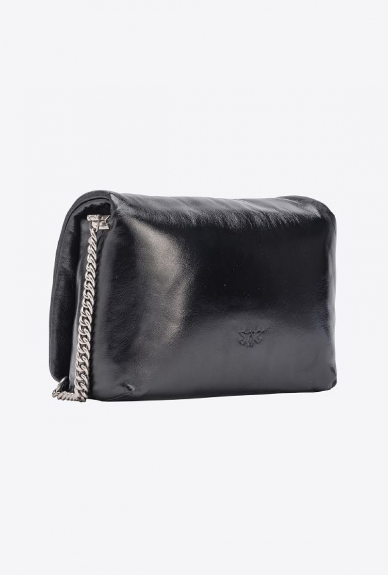 Pinko Classic Love Bag Click Puff Laminated BLACK-OLD SILVER | SN-PKO32343