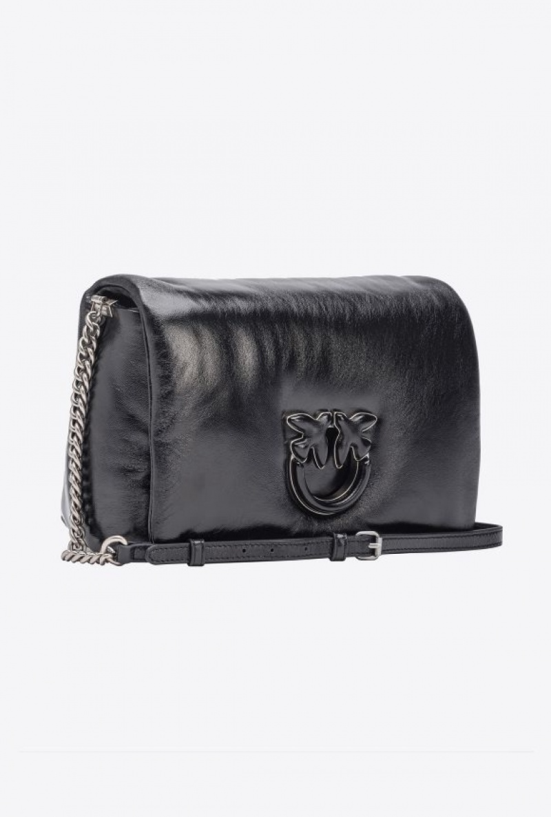 Pinko Classic Love Bag Click Puff Laminated BLACK-OLD SILVER | SN-PKO32343