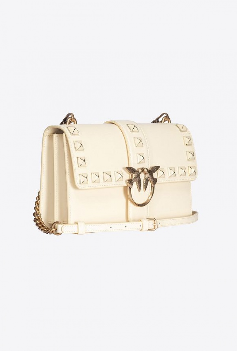 Pinko Classic Love Bag One Painted Studs DOUBLE CREAM-ANTIQUE GOLD | SN-PKO32550