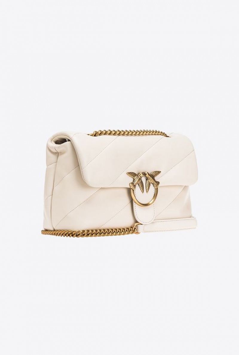 Pinko Classic Love Bag Puff Maxi Quilt WHITE+WHITE-ANTIQUE GOLD | SN-PKO32620