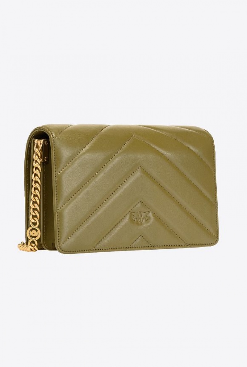 Pinko Classic Love Bag Click Big Chevron FIR GREEN-ANTIQUE GOLD | SN-PKO32634