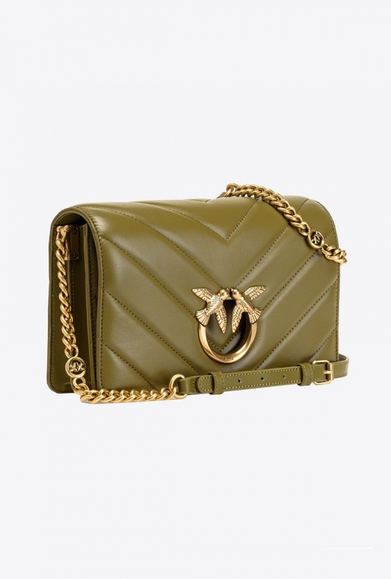 Pinko Classic Love Bag Click Big Chevron FIR GREEN-ANTIQUE GOLD | SN-PKO32634