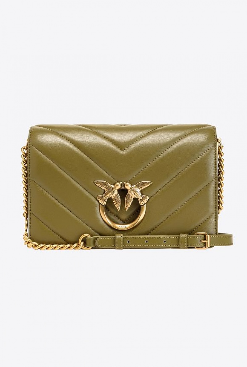 Pinko Classic Love Bag Click Big Chevron FIR GREEN-ANTIQUE GOLD | SN-PKO32634