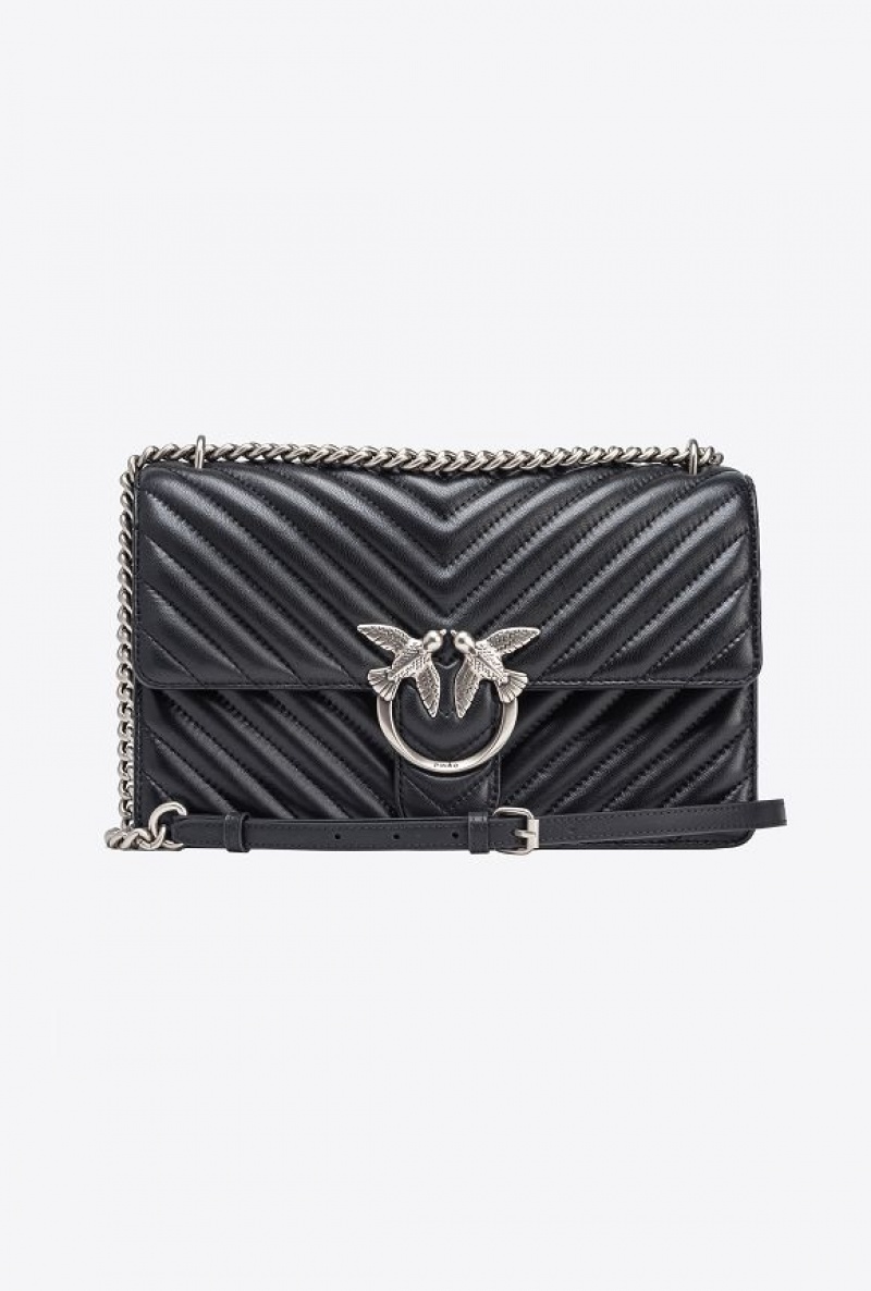 Pinko Classic Love Bag One Chevron BLACK-OLD SILVER | SN-PKO32503