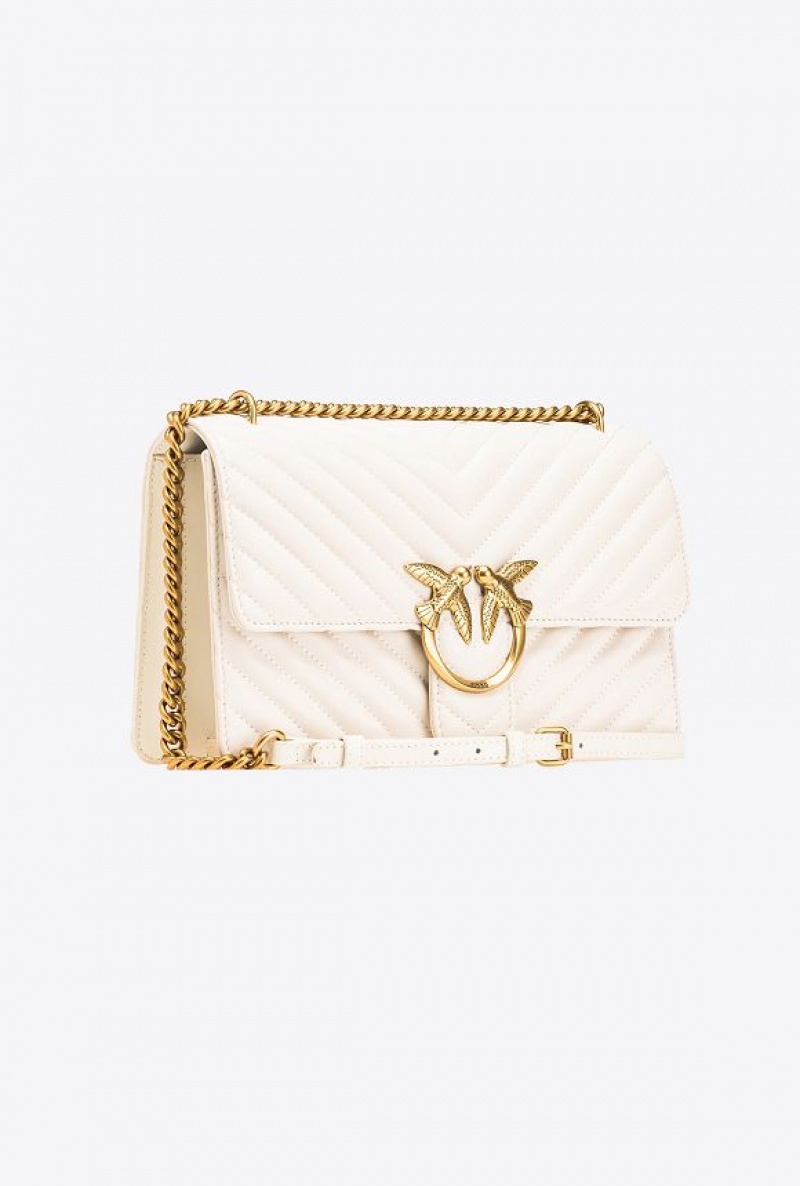 Pinko Classic Love Bag One Chevron WHITE+WHITE-ANTIQUE GOLD | SN-PKO32502