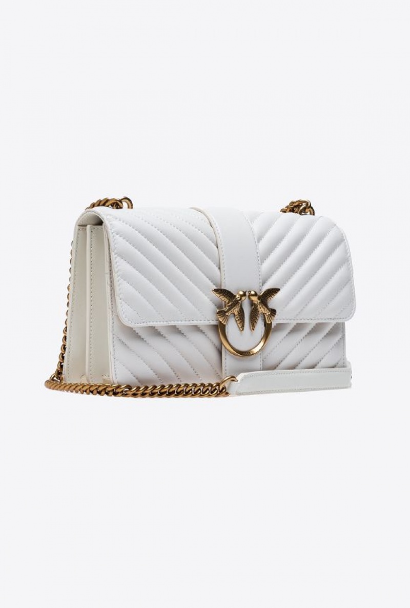 Pinko Classic Love Bag One Chevron WHITE+WHITE-ANTIQUE GOLD | SN-PKO32334