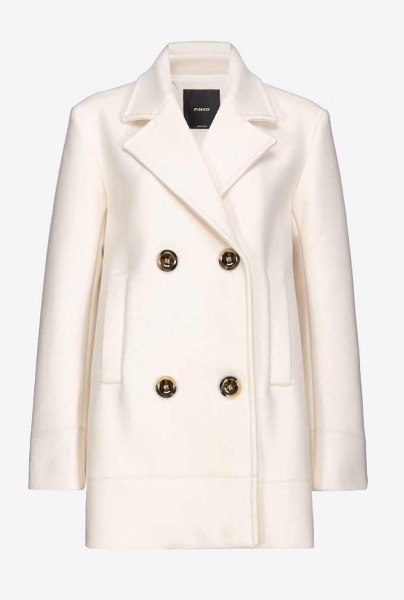 Pinko Cloth Pea Coat VANILLA ICE-CREAM WHITE | SN-PKO33664