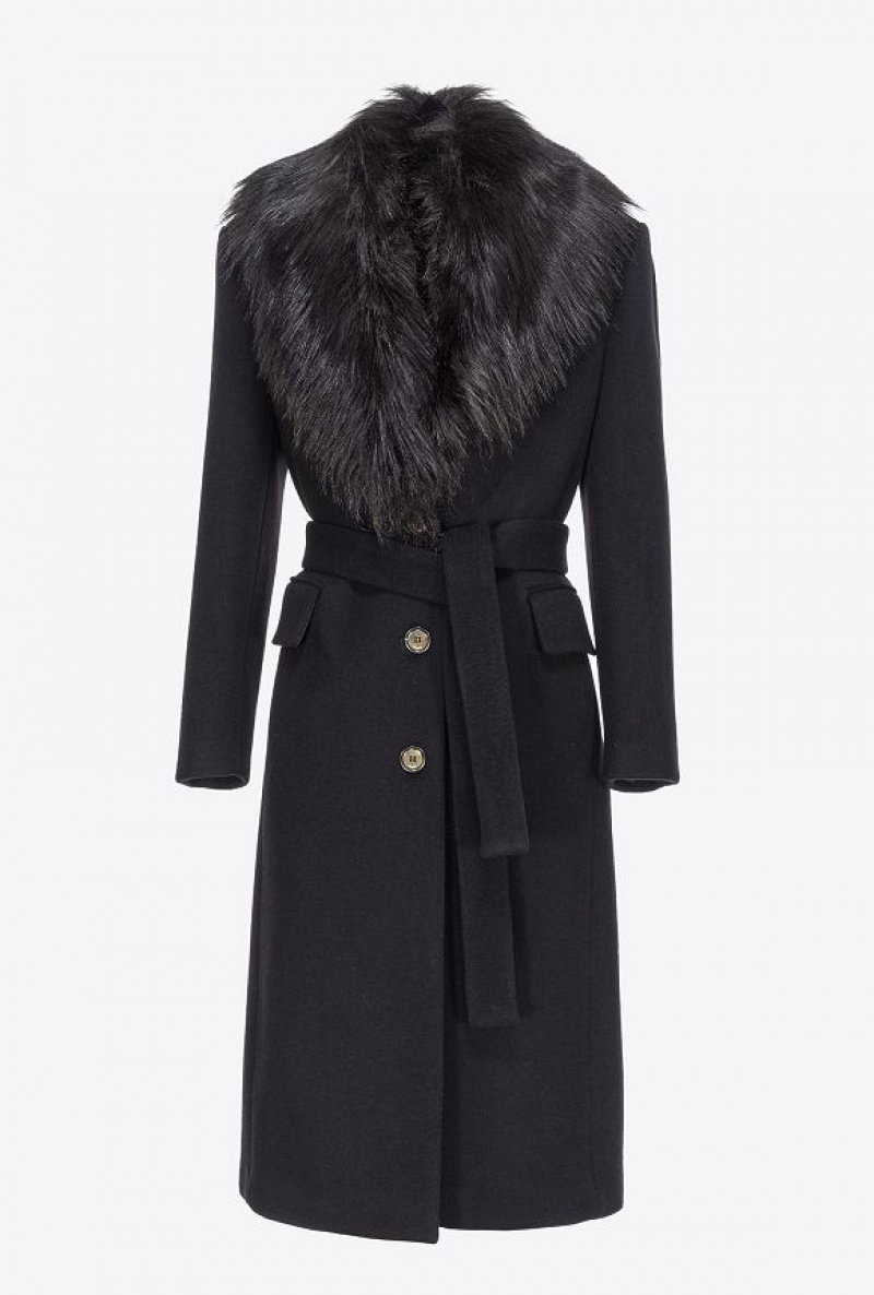 Pinko Coat With Faux Fur Collar LIMO BLACK | SN-PKO33657