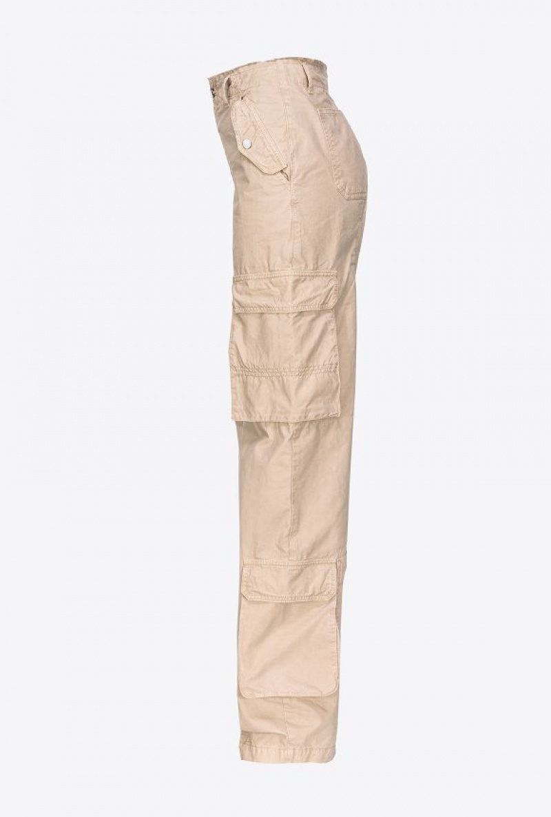 Pinko Coloured Cotton Cargo Trousers OYSTER GREY | SN-PKO33767