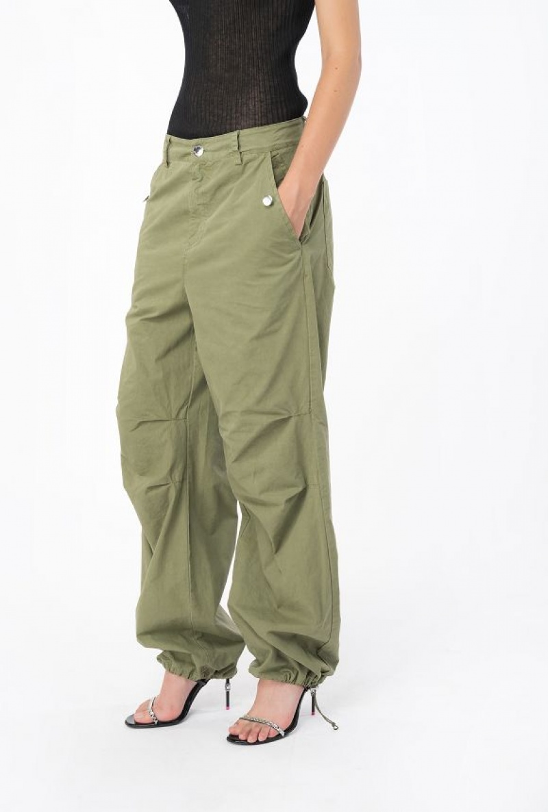 Pinko Coloured Cotton Utility Trousers DUSTY OLIVE GREEN | SN-PKO33708