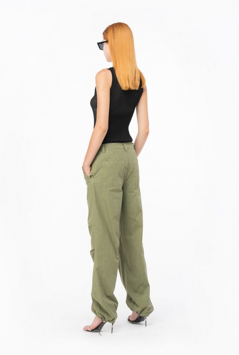 Pinko Coloured Cotton Utility Trousers DUSTY OLIVE GREEN | SN-PKO33708