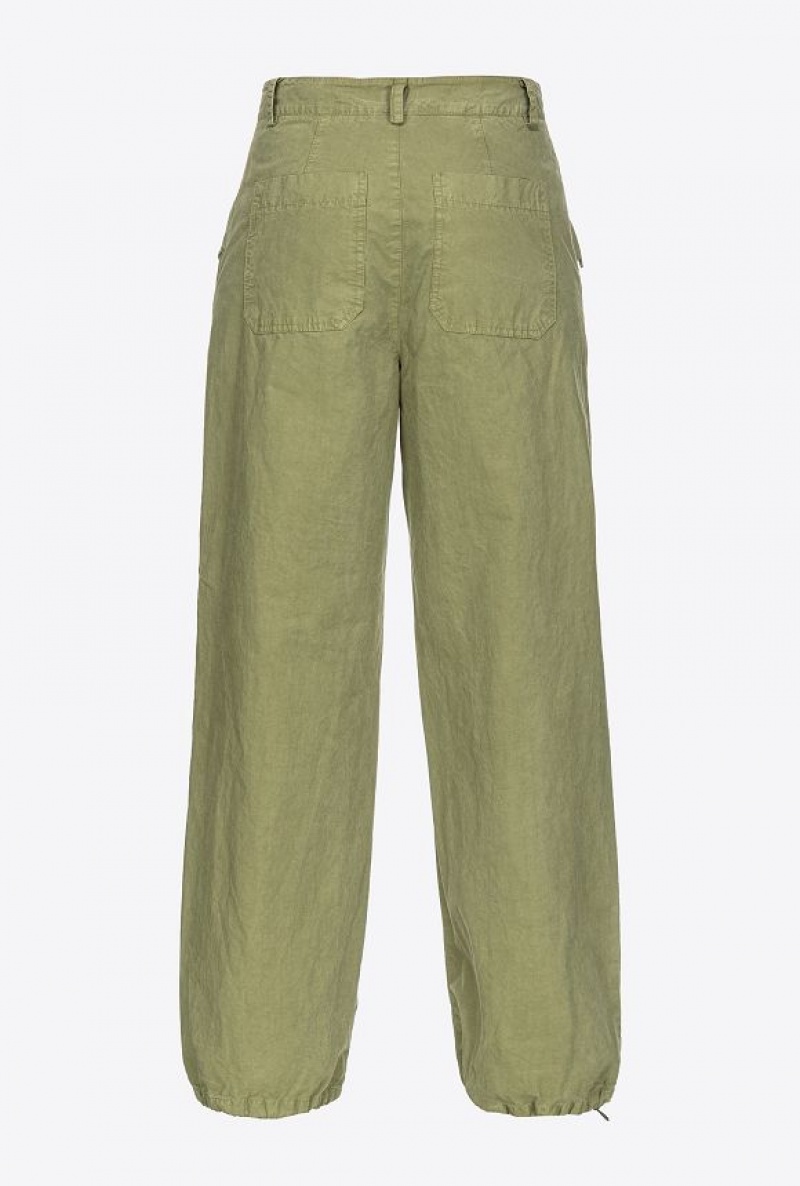 Pinko Coloured Cotton Utility Trousers DUSTY OLIVE GREEN | SN-PKO33708