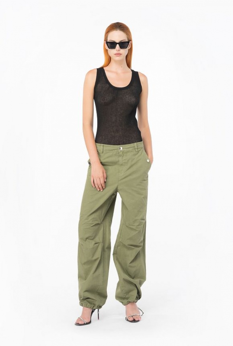 Pinko Coloured Cotton Utility Trousers DUSTY OLIVE GREEN | SN-PKO33708