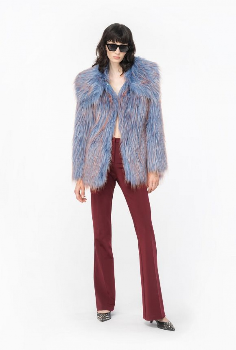 Pinko Coloured Fox Fur-effect Pea Coat LIGHT BLUE/ORANGE | SN-PKO33672