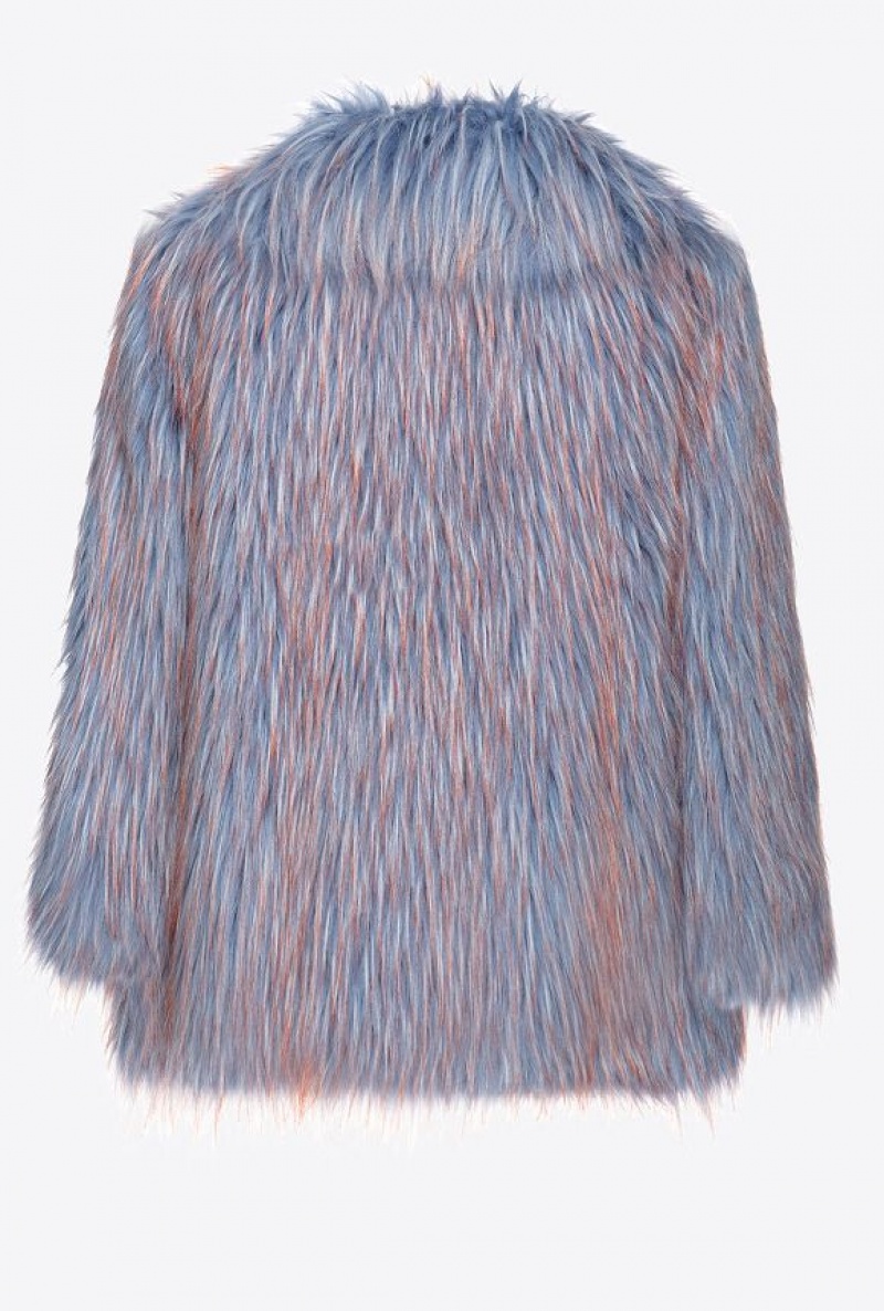 Pinko Coloured Fox Fur-effect Pea Coat LIGHT BLUE/ORANGE | SN-PKO33672