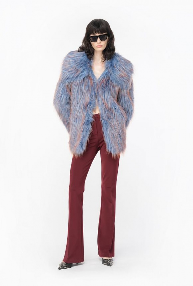 Pinko Coloured Fox Fur-effect Pea Coat LIGHT BLUE/ORANGE | SN-PKO33672