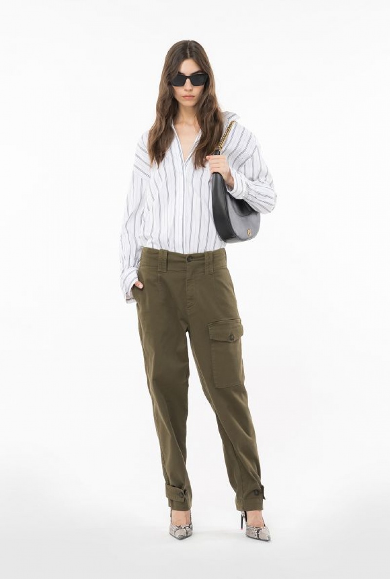 Pinko Cotton Cargo Trousers DARK OLIVE GREEN | SN-PKO33789