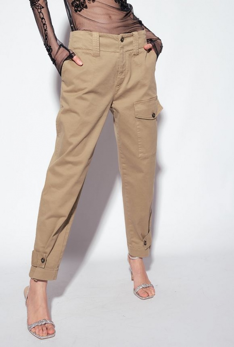 Pinko Cotton Cargo Trousers ELM WOOD BROWN | SN-PKO33693