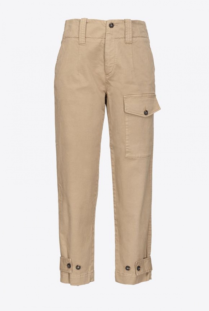 Pinko Cotton Cargo Trousers ELM WOOD BROWN | SN-PKO33693