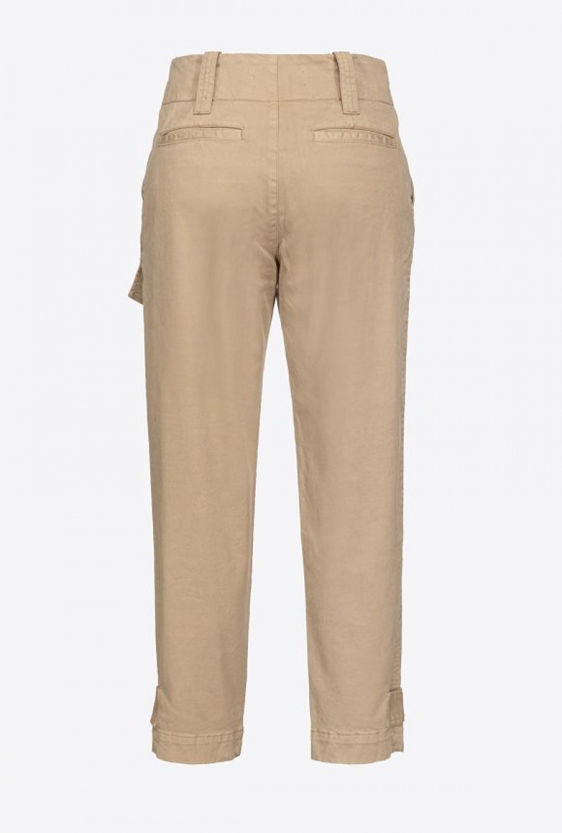 Pinko Cotton Cargo Trousers ELM WOOD BROWN | SN-PKO33693