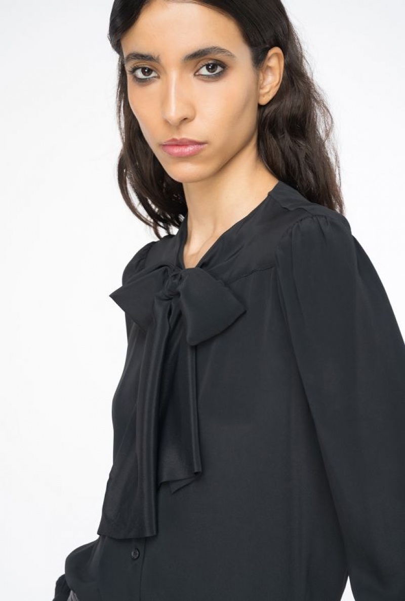 Pinko Crepe De Chine Blouse With Sash LIMO BLACK | SN-PKO33202