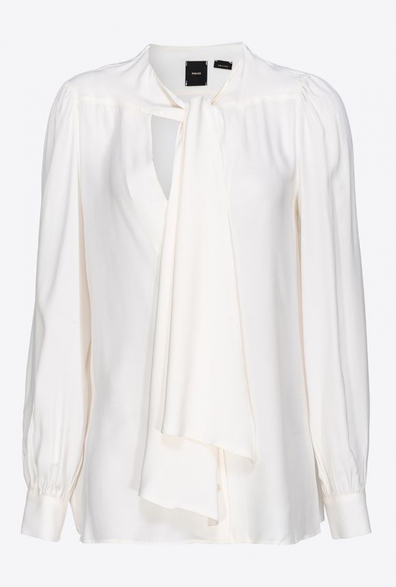 Pinko Crepe De Chine Blouse With Sash VANILLA ICE-CREAM WHITE | SN-PKO33207