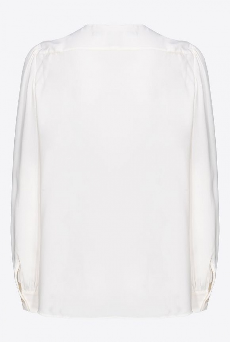 Pinko Crepe De Chine Blouse With Sash VANILLA ICE-CREAM WHITE | SN-PKO33207